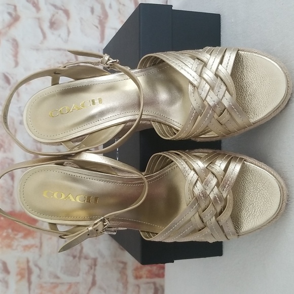 New Coach Dottie Metallic Tumbled Platinum Wedge Sandals - Picture 7 of 10